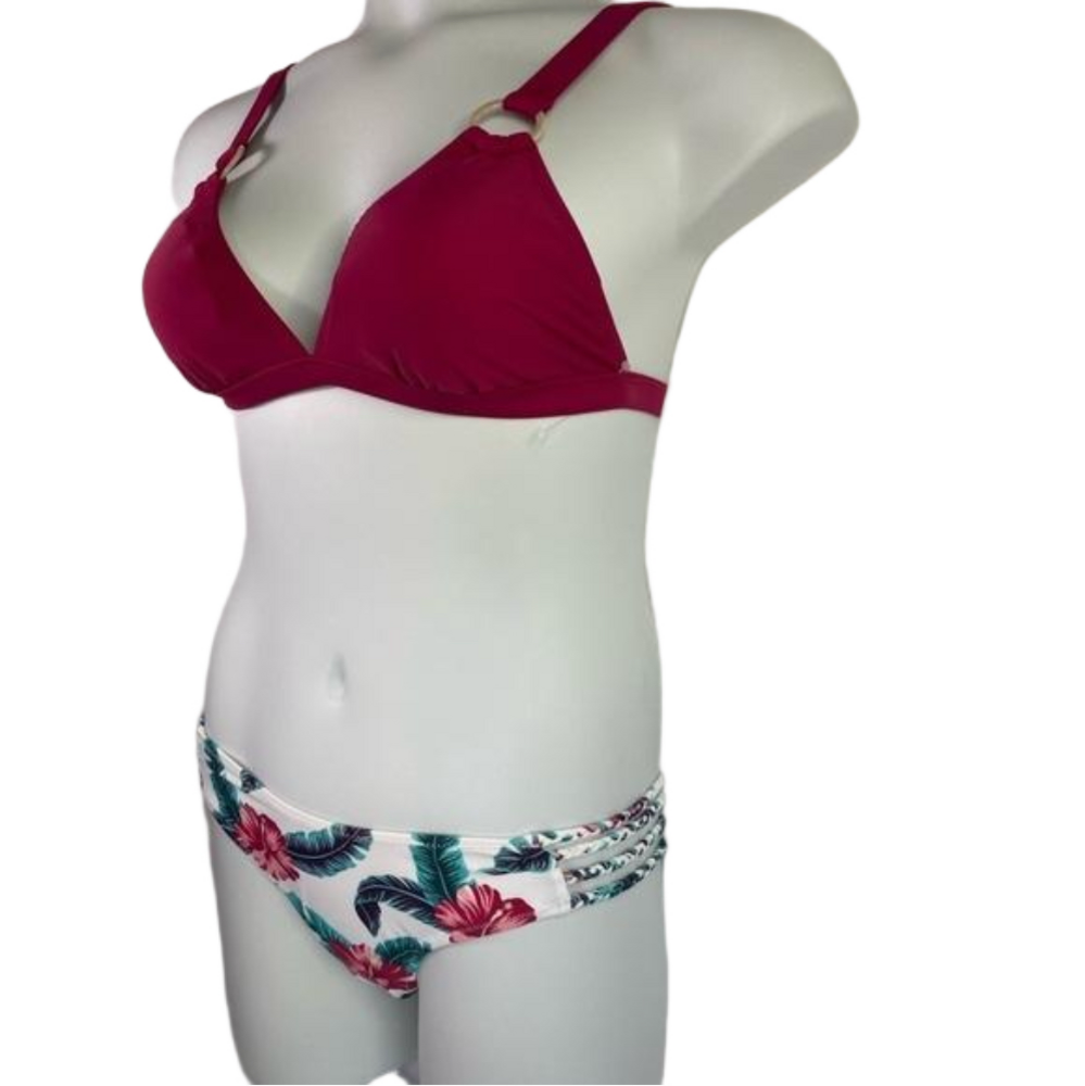 Cupshe 2PC Bikini Set FuchsiaO-Ring Triangle Top Floral Bottoms SKU0896 SKU0897